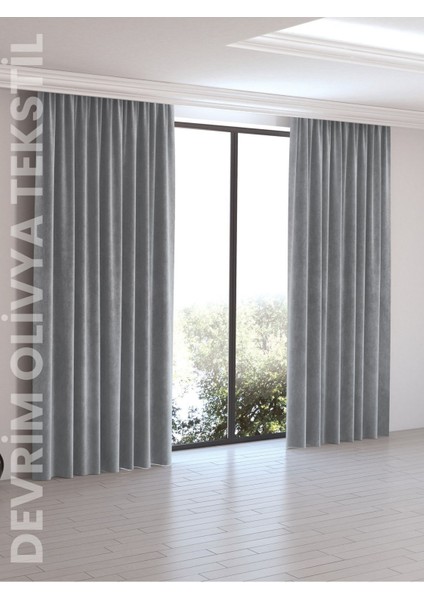 Lüks Düz Dikim Açık Gri Ada Fon Perde En x Yükseklik fiyatları