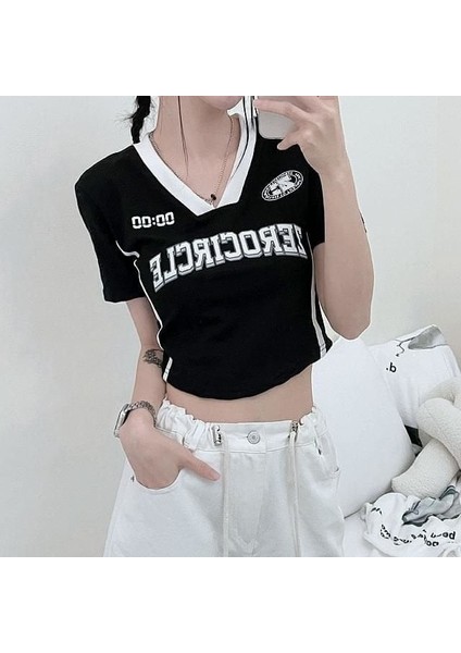 Vintage Zerocircle Baskılı Y2K Crop S - Siyah fırsatları