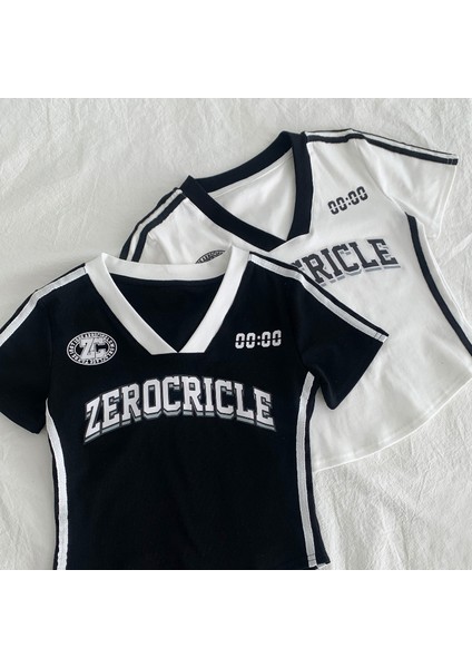 Vintage Zerocircle Baskılı Y2K Crop S - Siyah indirimleri