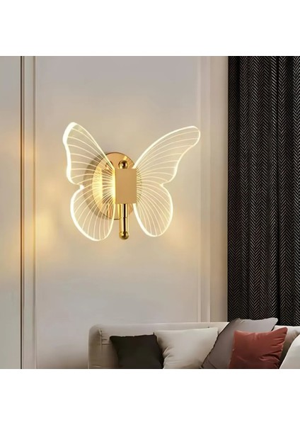 Modern Tasarım Butterfly Aplik Gold Sarı Kelebek Duvar Apliği