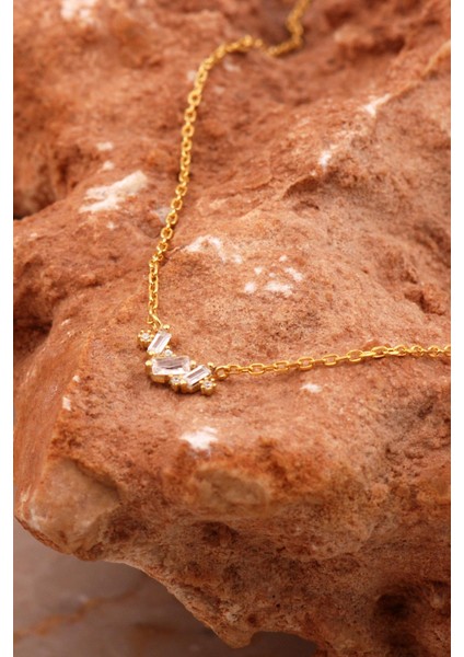 Baget Tasarım Mini Altın Yaldızlı Gümüş Kolye 8020