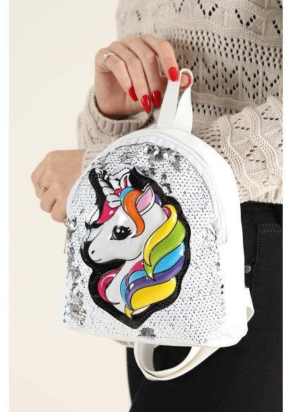 Kız Çocuk Unicorn Işıklı Pullu Ponponlu Sırt Çantası modelleri
