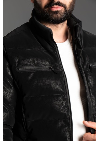 Erkek Siyah Dik Yaka Deri Mont Slim Fit Tasarım Su İtici 2024 İlkbahar Yaz fiyatları