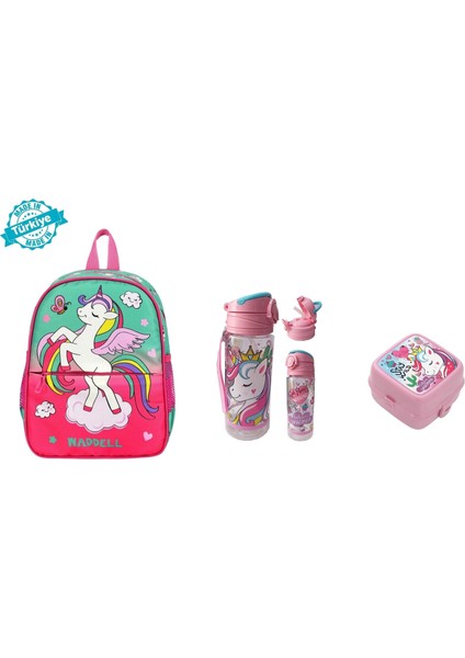 Unicorn Desenli Anaokulu Kreş Sırt Çantası Seti 3 Parça