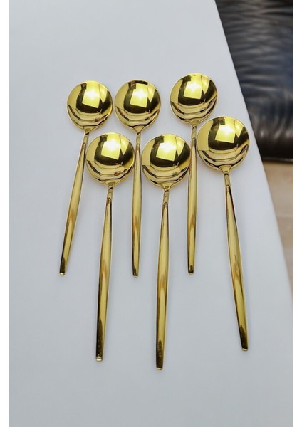 6 Adet Paslanmaz Çelik Gold Renk Titanyum Kaplama Yemek Kaşığı