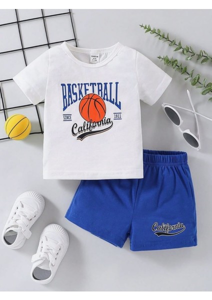 Punıx Kids Özel Tasarım Calıfornıa Basket Topu Baskılı Erkek Çocuk Spor T-Shırt Şort Takımı