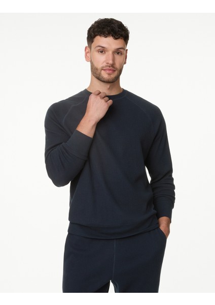 Saf Pamuklu Waffle Sweatshirt