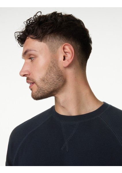Saf Pamuklu Waffle Sweatshirt