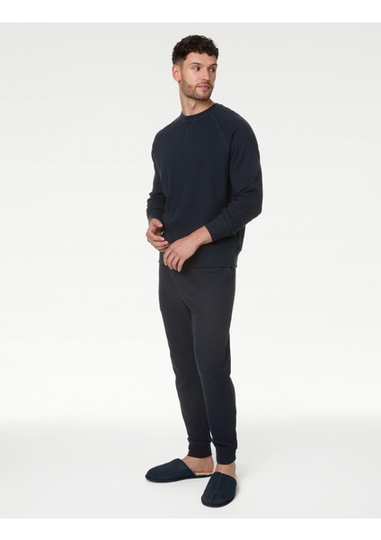 Saf Pamuklu Waffle Sweatshirt