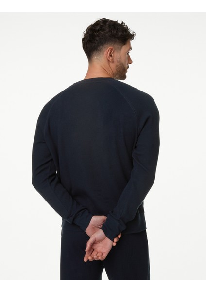 Saf Pamuklu Waffle Sweatshirt