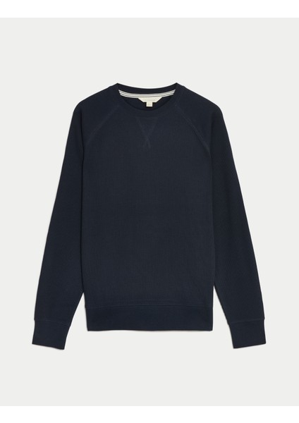 Saf Pamuklu Waffle Sweatshirt