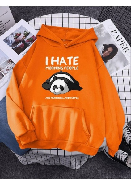 Punıx Kids Kapüşonlu Özel Üretim Miskin Panda Baskılı Kız Çocuk Oversize Sweatshirt