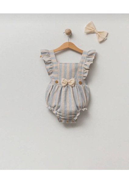 Kız Bebek Çizgili Bandanalı Romper Tulum Set