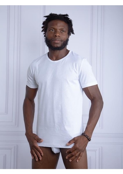 Eros Erkek Bisiklet Yaka T-Shirt 032-ERS Beyaz