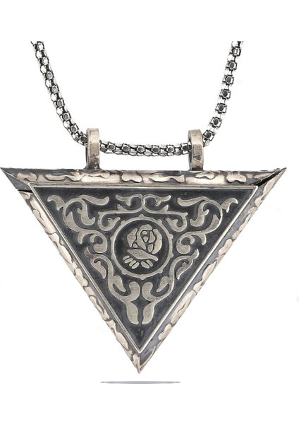 925 Ayar Gümüş Üçgen Içi Açılabilen Gül Muskalık Kolye