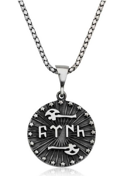 925 Ayar Gümüş Baltalı Türk Yazılı Kolye