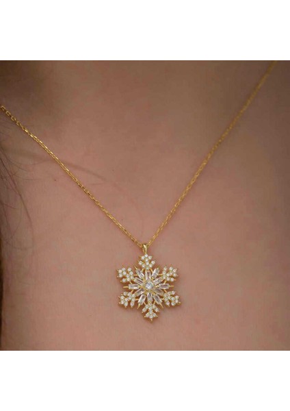 925 Ayar Gümüş Gold Kar Tanesi Kolye