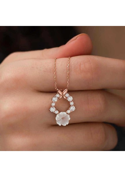 925 Ayar Gümüş Rose Bahar Çiçeği Kolye