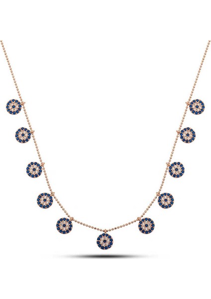 925 Ayar Gümüş Rose Damla Nazarlı Şans Kadın Kolye