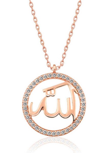925 Ayar Gümüş Rose Arapça Allah Yazılı Kadın Kolye