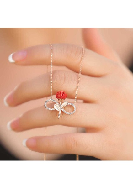 925 Ayar Gümüş Rose Sonsuz Gül Kadın Kolye