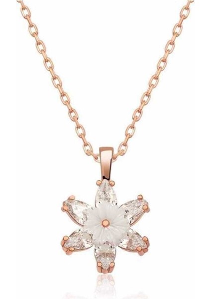925 Ayar Gümüş Rose Beyaz Lotus Çiçeği Kolye