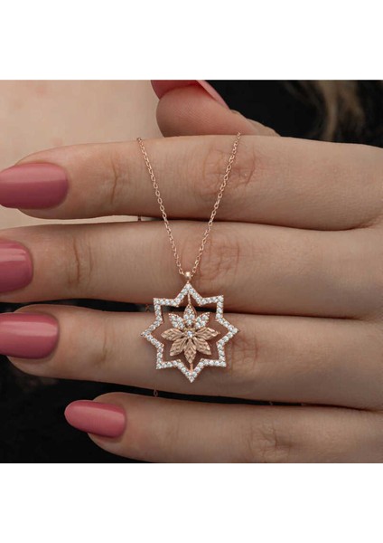 925 Ayar Gümüş Rose Kar Tanesi Kadın Kolye