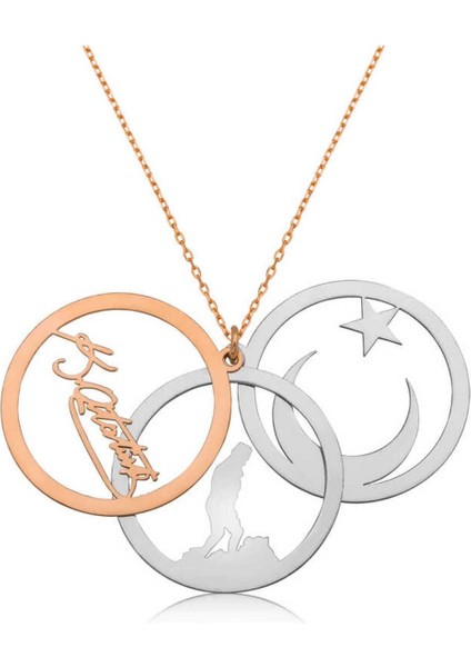 925 Ayar Gümüş Atatürk Silüeti Ay Yıldız ve Atatürk Imzası Kadın Kolye