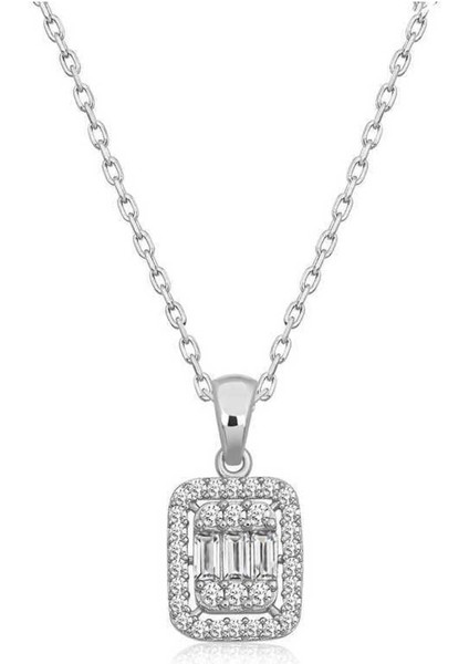 925 Ayar Gümüş Baget Taşlı Kadın Kolye