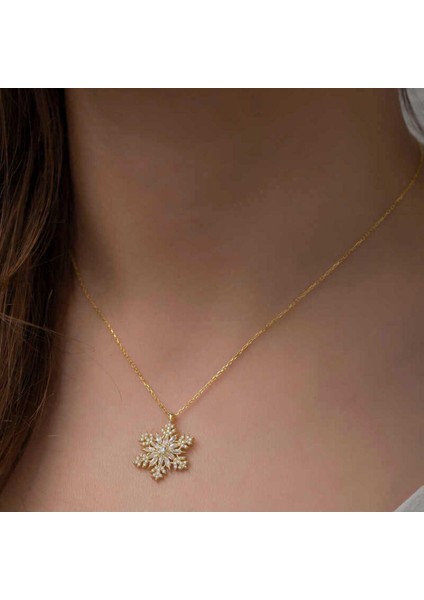 925 Ayar Gümüş Gold Kar Tanesi Kolye