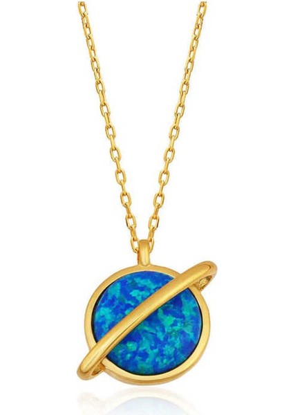 925 Ayar Gümüş Gold Opal Taşlı Gezegen Kadın Kolye
