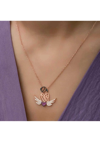 925 Ayar Gümüş Rose Kalpli Anne ve Çocuk Kolye