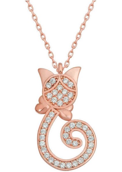 925 Ayar Gümüş Rose Kedi Kadın Kolye