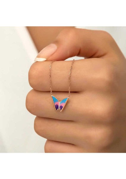 925 Ayar Gümüş Rose Minimal Kelebek Kadın Kolye
