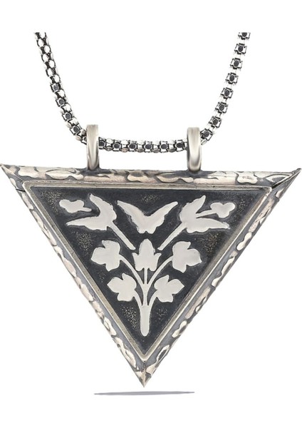 925 Ayar Gümüş Üçgen Içi Açılabilen Çiçek Muskalık Kolye