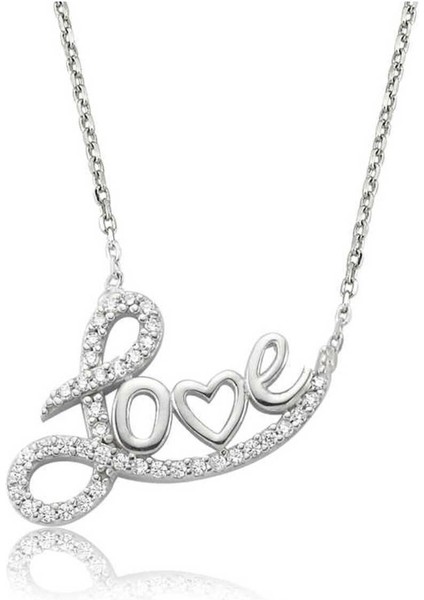 925 Ayar Gümüş Taşlı Love Kadın Kolye
