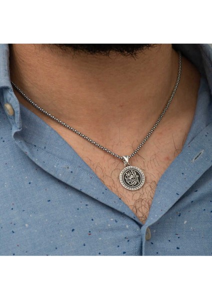 925 Ayar Gümüş Edep Ya Hu Yazılı Kolye