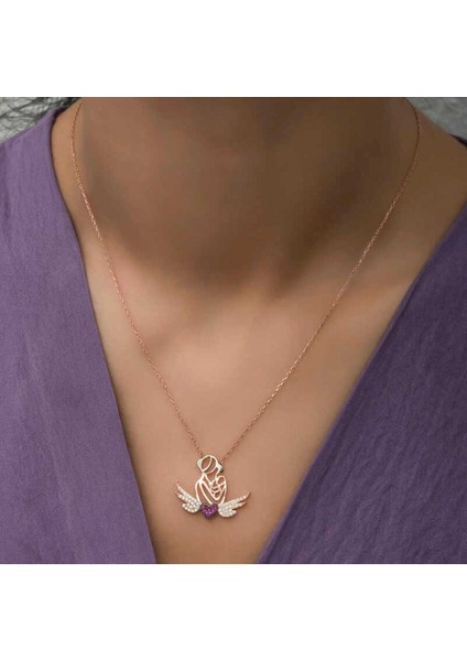 925 Ayar Gümüş Rose Kalpli Anne ve Çocuk Kolye