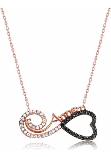 925 Ayar Gümüş Rose Kalpli Sonsuzluk Annem Kolye