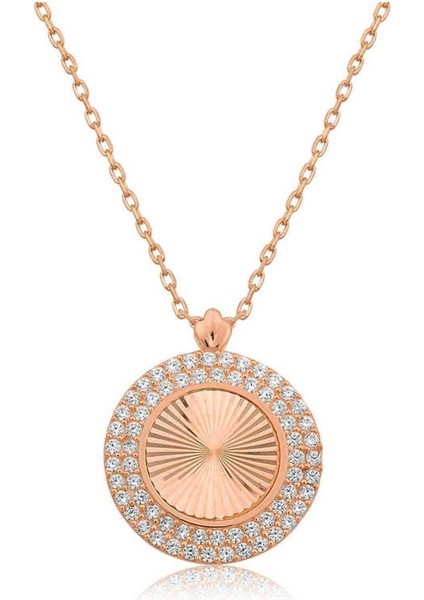 925 Ayar Gümüş Rose Oval Fırfır Kadın Kolye