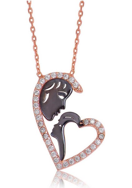 925 Ayar Gümüş Kalpli Anne Çocuk Kolyesi