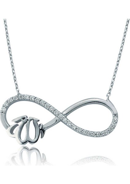 925 Ayar Gümüş Allah Yazılı Sonsuzluk Kadın Kolye