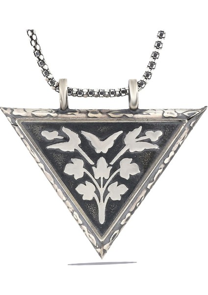 925 Ayar Gümüş Üçgen Içi Açılabilen Çiçek Muskalık Kolye