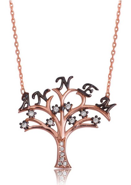 925 Ayar Gümüş Annem Yazılı Hayat Ağacı Kadın Kolye