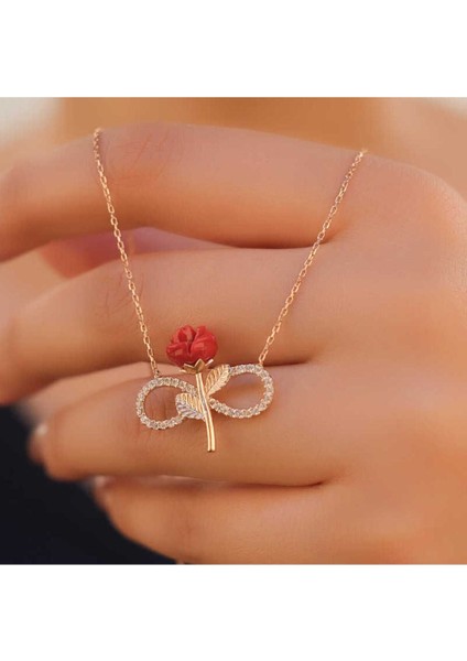 925 Ayar Gümüş Rose Sonsuz Gül Kadın Kolye