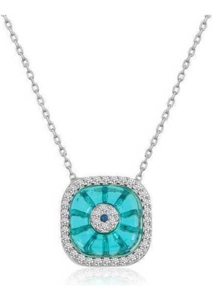 925 Ayar Gümüş Rodyum Kare Camgöz Nazar Kadın Kolye