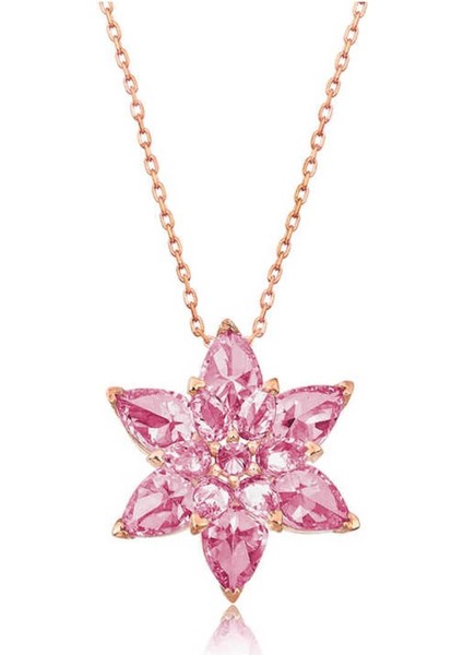 925 Ayar Gümüş Rose Pembe Lotus Çiçeği Kolye