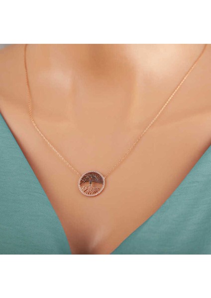 925 Ayar Gümüş Rose Hayat Ağacı Kadın Kolye