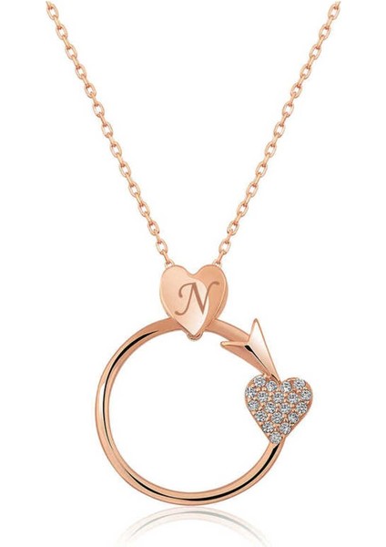 925 Ayar Gümüş Rose Kalbe Giden Ok Kolye