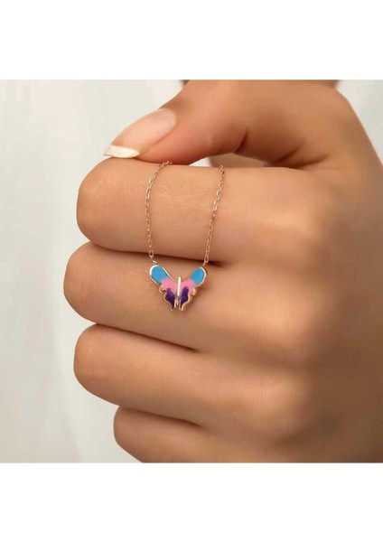 925 Ayar Gümüş Rose Minimal Kelebek Kadın Kolye